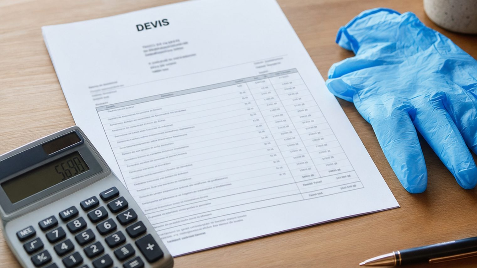 Devis détaillant le prix d'un nettoyage après décès, avec équipement de protection